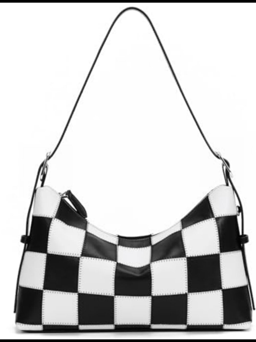 Vegan Leather Checkered Shoulder Bag with Adjustable Strap Crossbody Purse